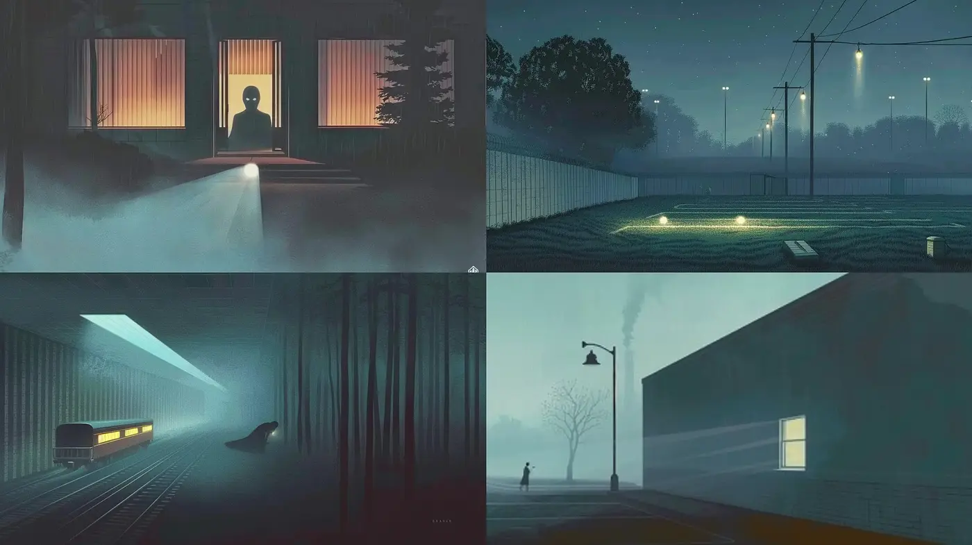 Ethereal Nocturnes: A Study in Muted Mystery and Solitude - Midjourney sref style