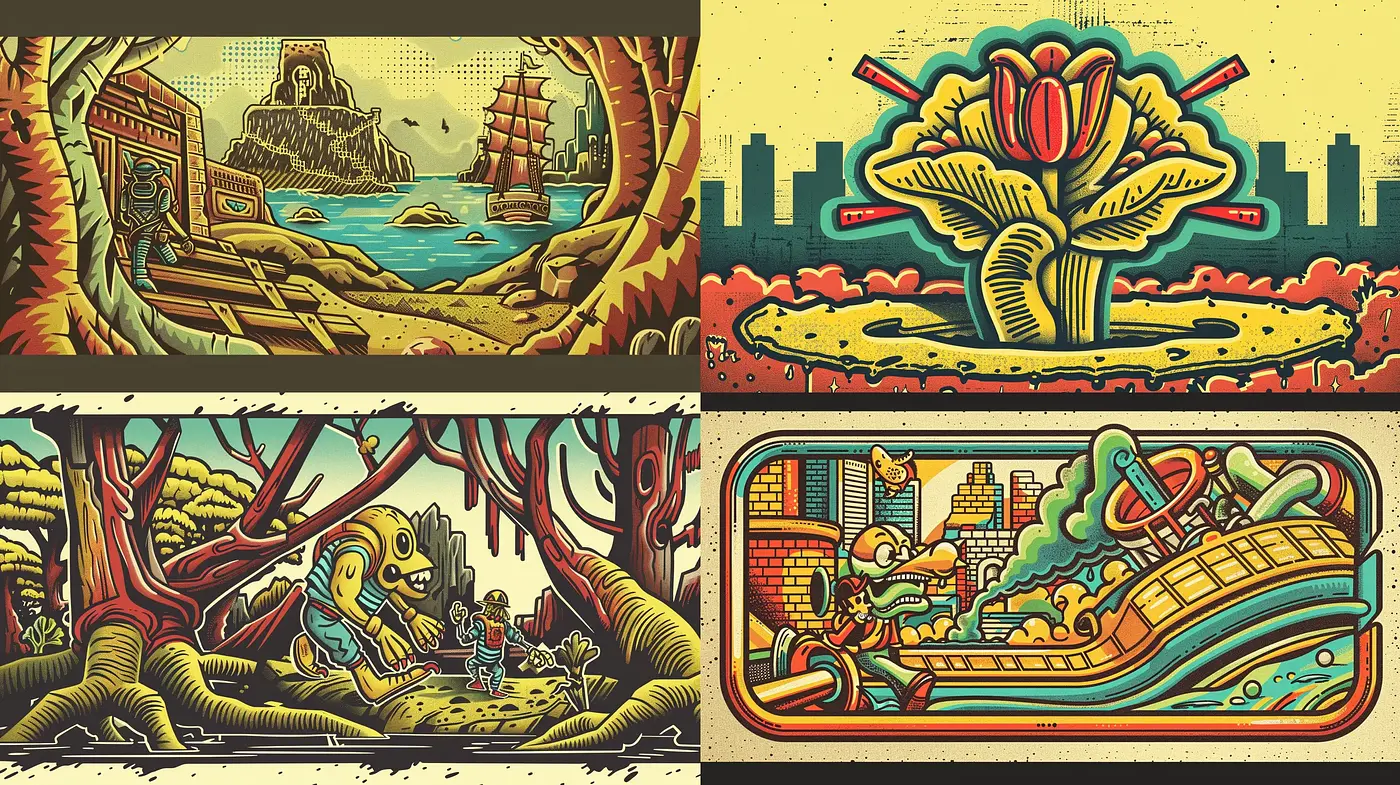 Vibrant Retro-Futuristic Illustrations with Art Deco Inspirations - Midjourney sref style