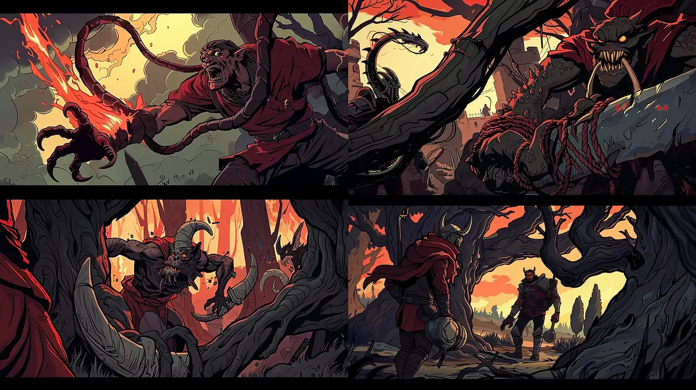 Dynamic and expressive narrative style with vivid contrasts - Midjourney sref style