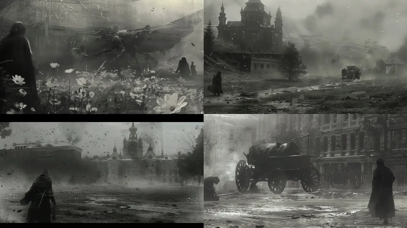 Gothic Reverie in Monochromatic Shades - Midjourney sref style