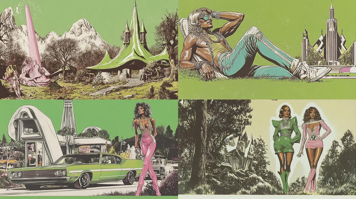 Retrofuturistic Nostalgia with Vibrant Hues and Sleek Lines - Midjourney sref style