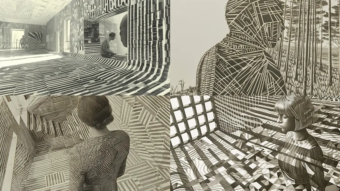 Monochrome Geometric Abstract Tapestry - Midjourney sref style