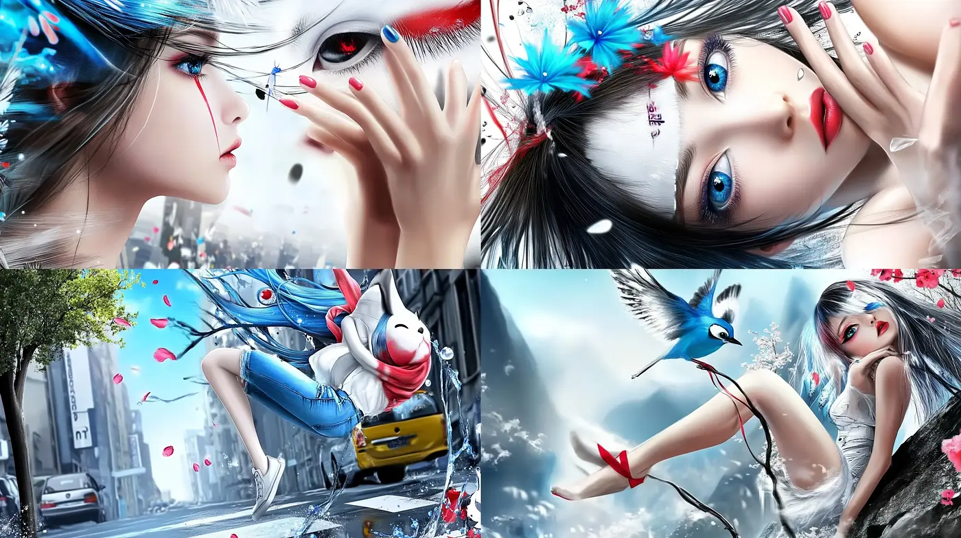 Ethereal Anime-Inspired Hyperrealism with Vivid Surrealism - Midjourney sref style