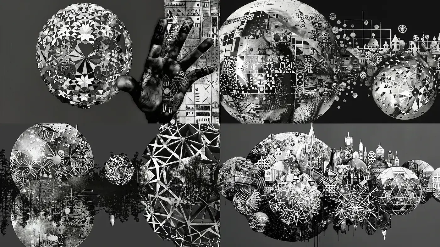 Monochromatic Geometric Harmony with Abstract Textures - Midjourney sref style