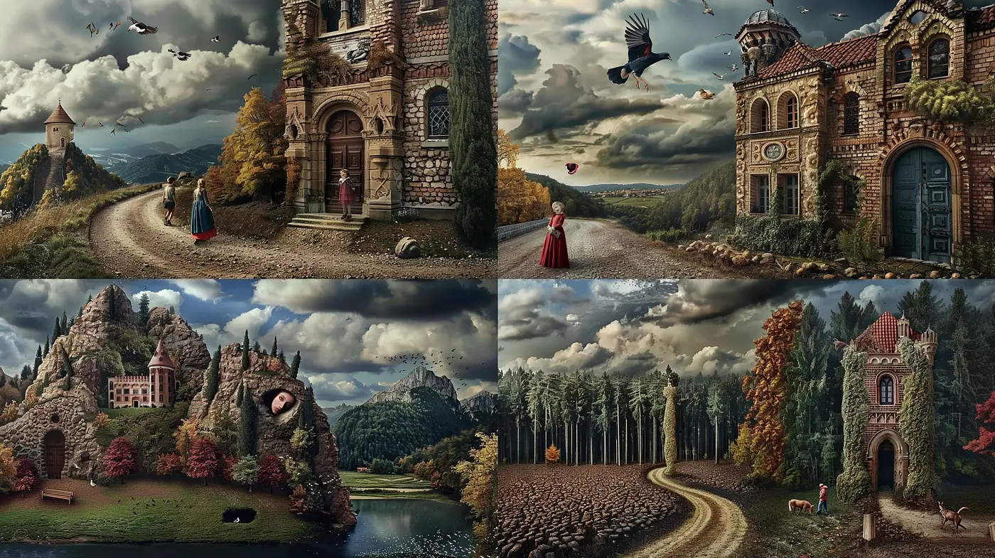 Whimsical Pastoral Scenes with a Surreal Fairytale Essence - Midjourney sref style