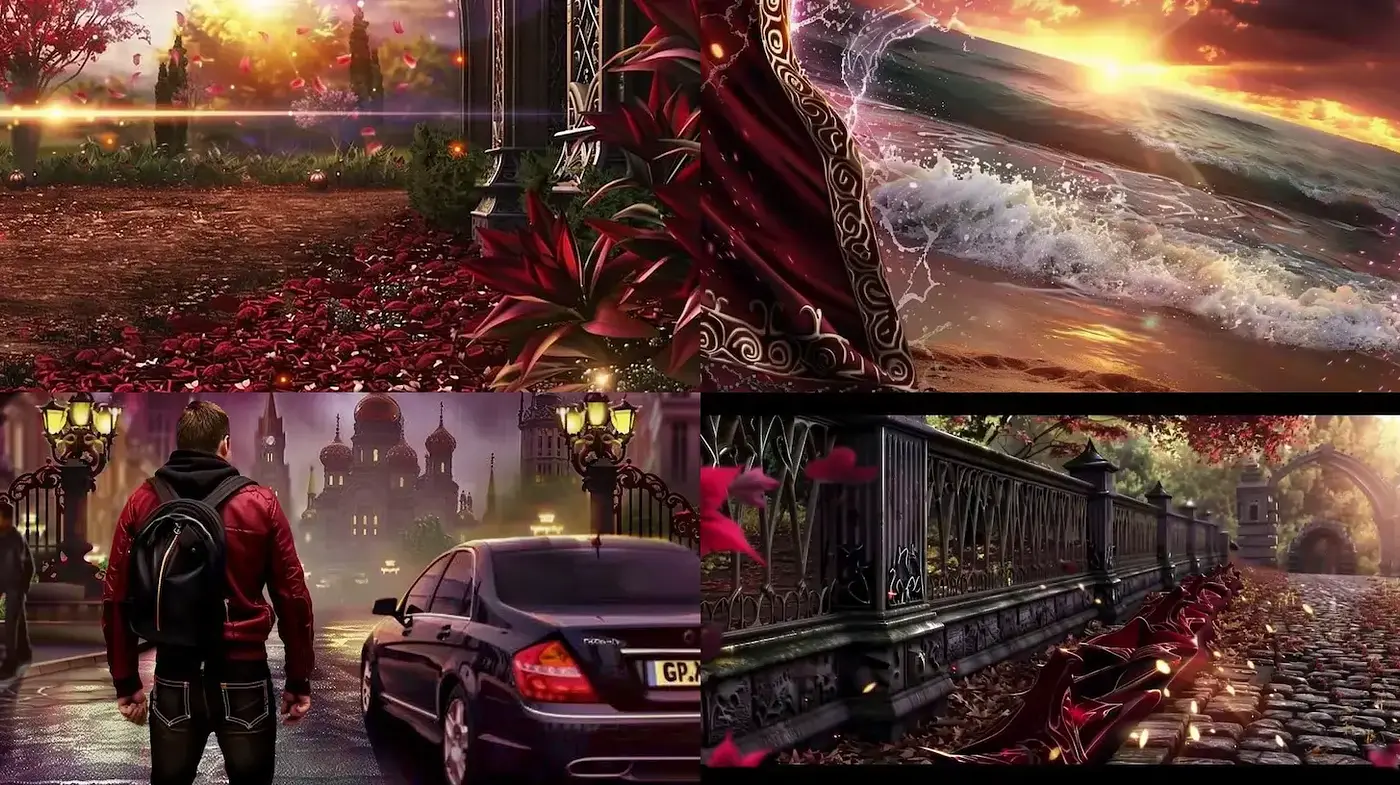 Cinematic Crimson Twilight: A Vivid Synthesis of Dramatic Hues and Dynamic Compositions - Midjourney sref style