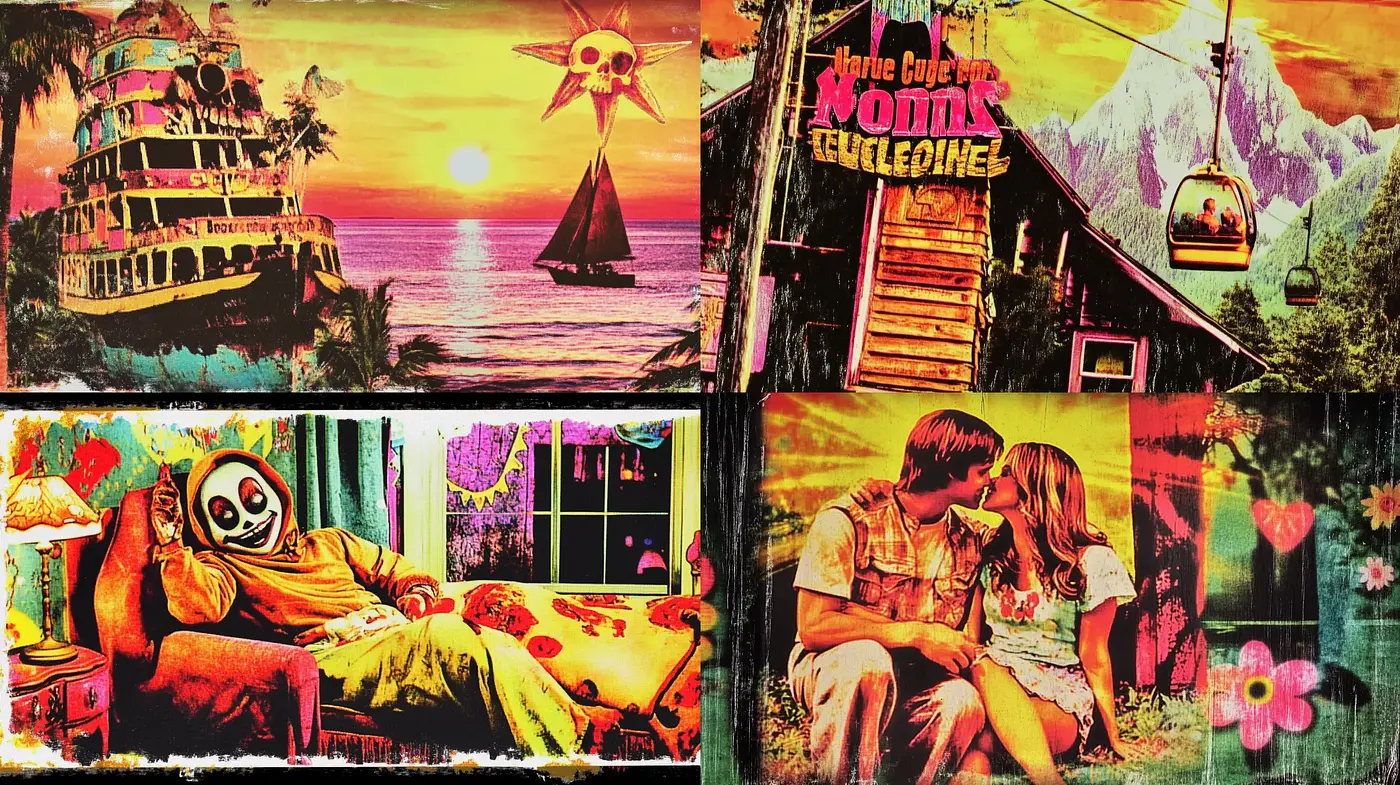 Surreal Retro Fusion with Vivid Textures and Saturation - Midjourney sref style