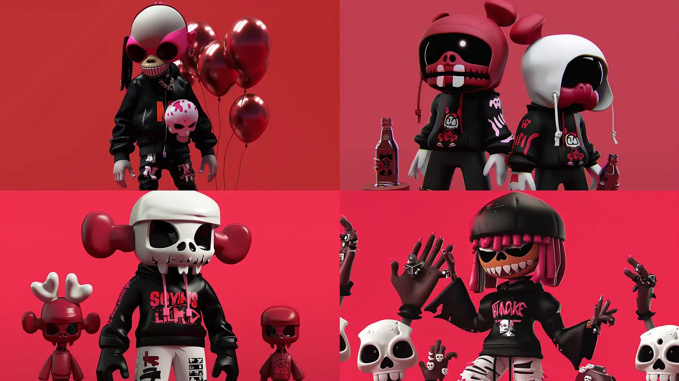 Stylized Gothic Pop Surrealism with a Monochromatic Red Undertone - Midjourney sref style