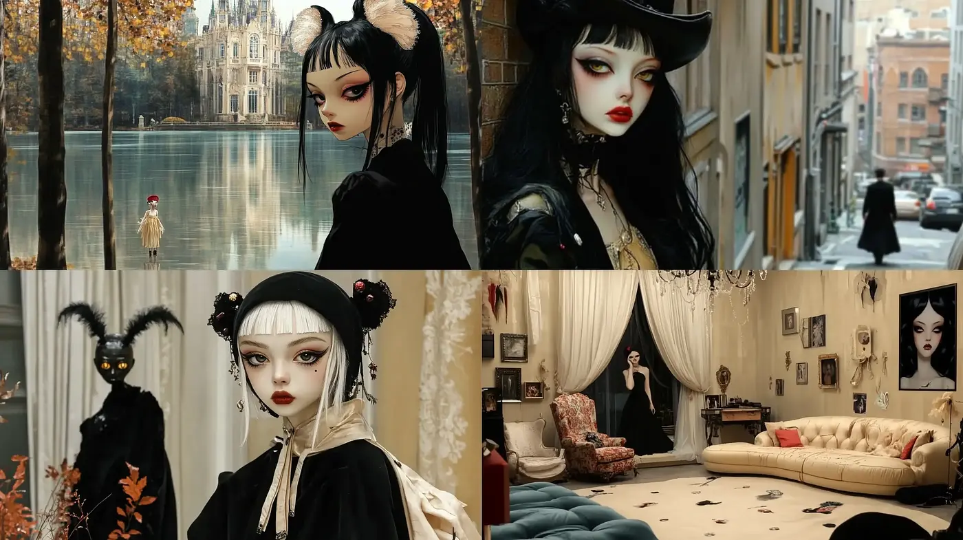 Gothic Elegance with Contemporary Surrealist Overtones - Midjourney sref style