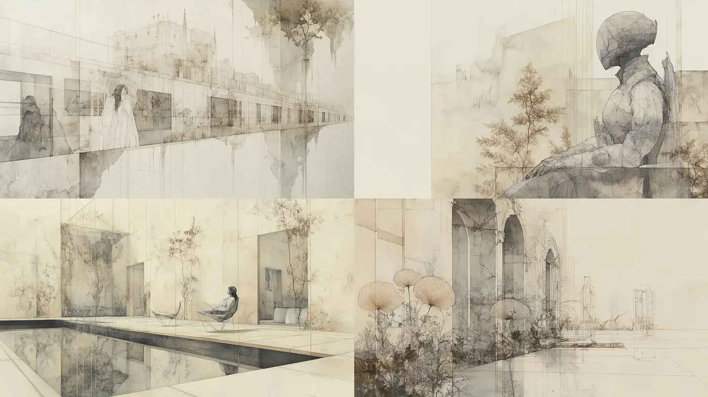 Ethereal Monochromatic Dreamscape with a Touch of Sepia - Midjourney sref style