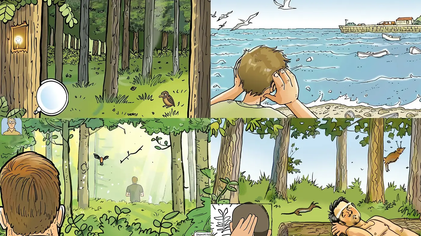 Tranquil Hues of Nature in Evocative Comic Illustration - Midjourney sref style