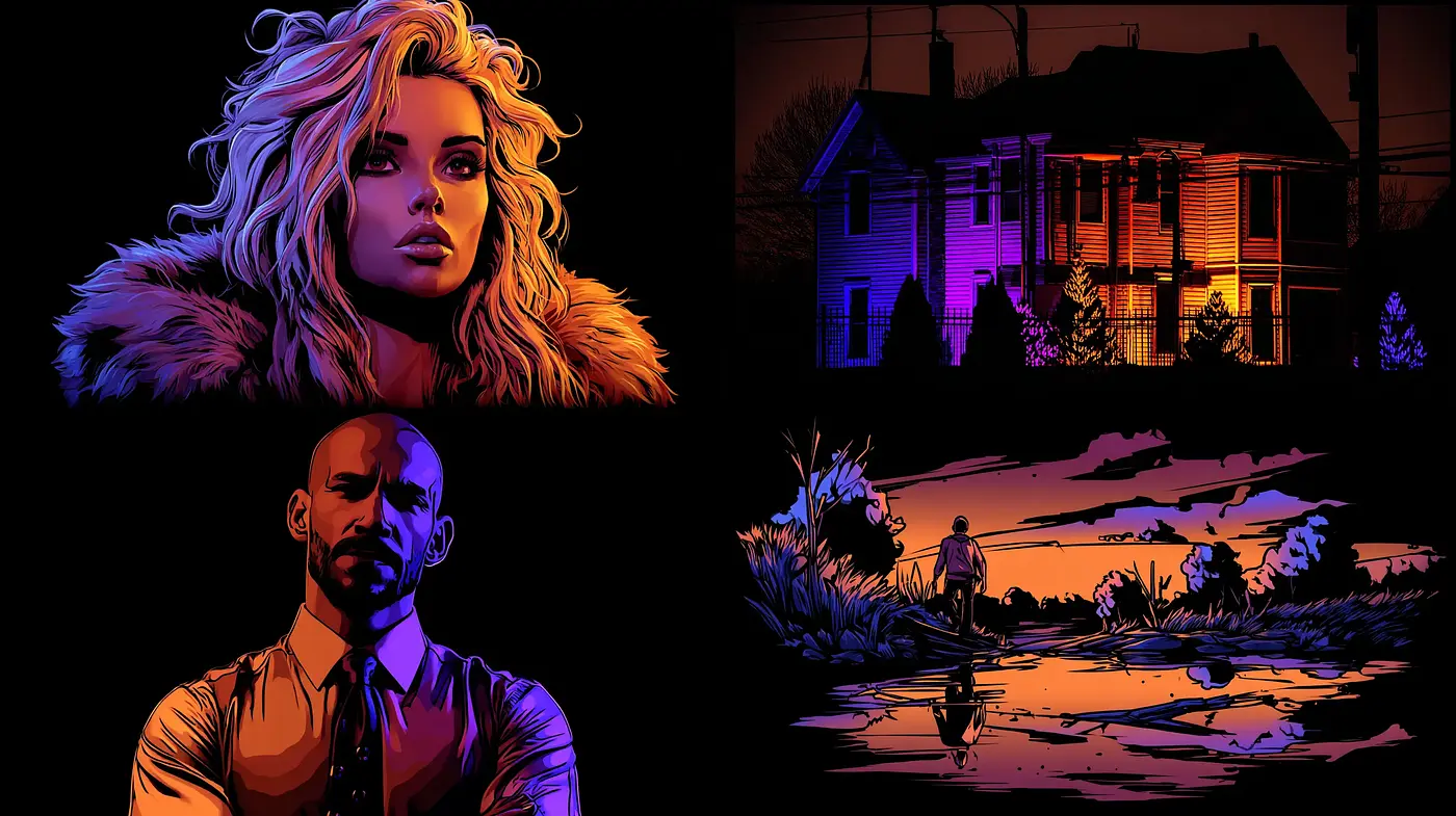 Bold, graphic storytelling with vibrant contrast and emotive undercurrents - Midjourney sref style