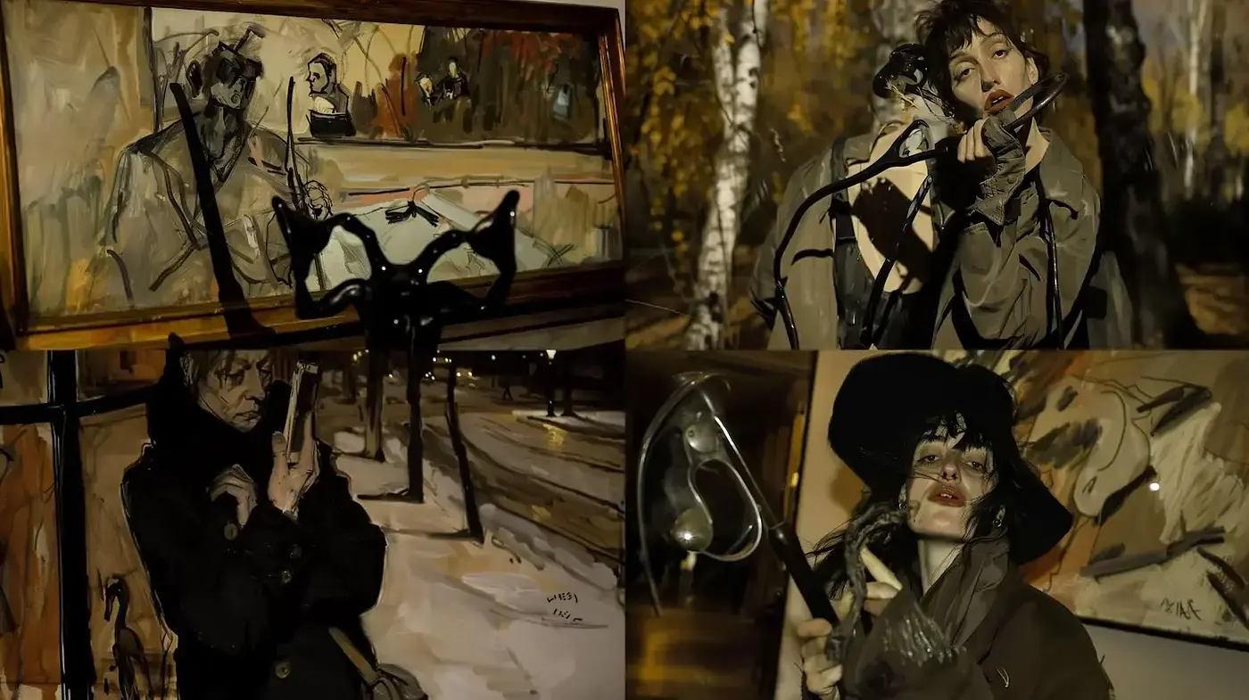 Eclectic fusion of expressionism and modern aesthetics with a mysterious ambiance - Midjourney sref style