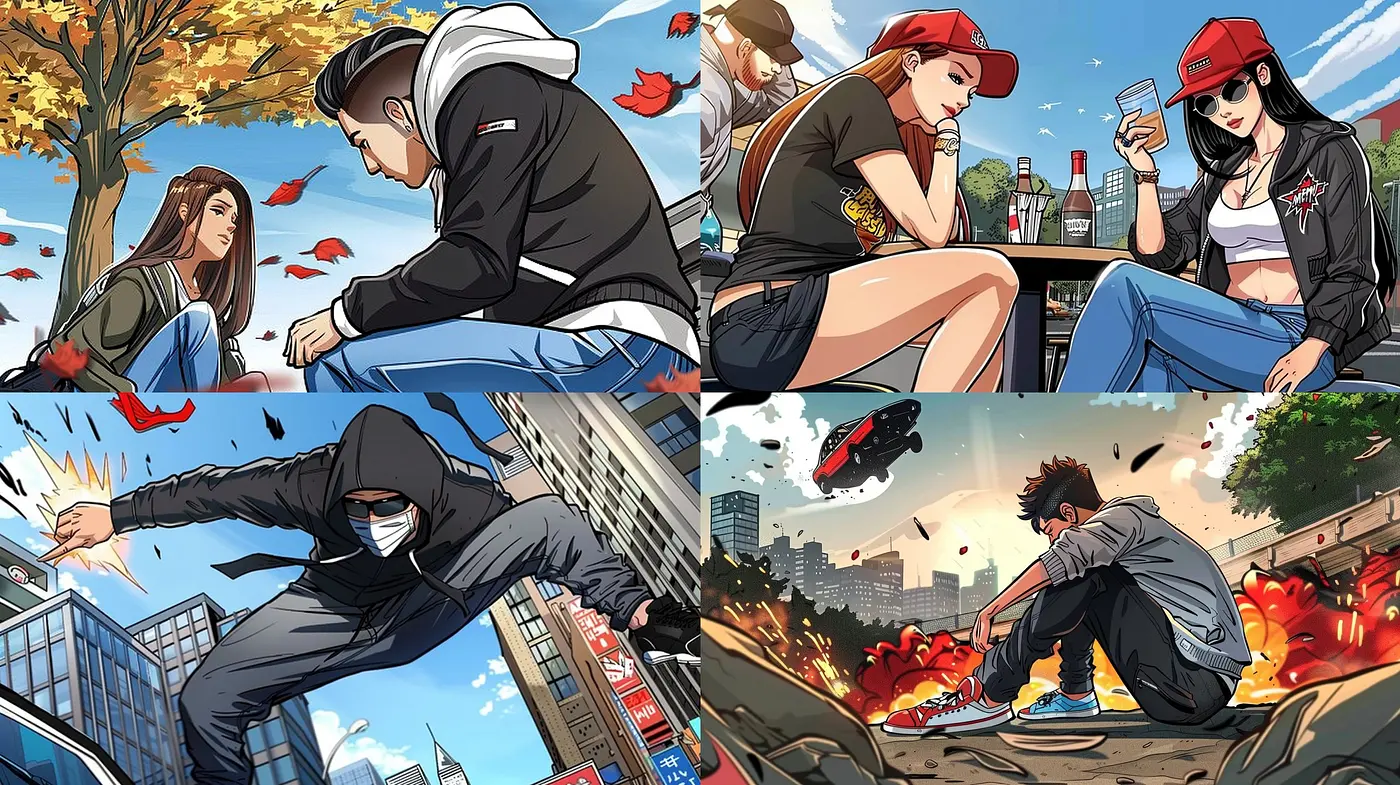 Urban Dynamic Energy: A Fusion of Comic-Inspired Style with a Contemporary Color Palette - Midjourney sref style