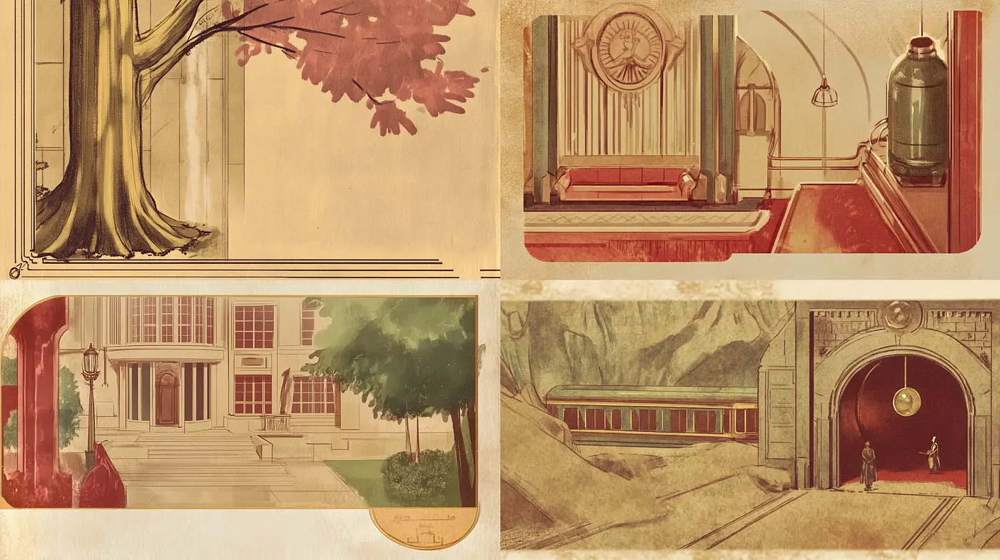 Ephemeral Sepia Tones: A Timeless Intersection of Classic Illustration and Architecture - Midjourney sref style