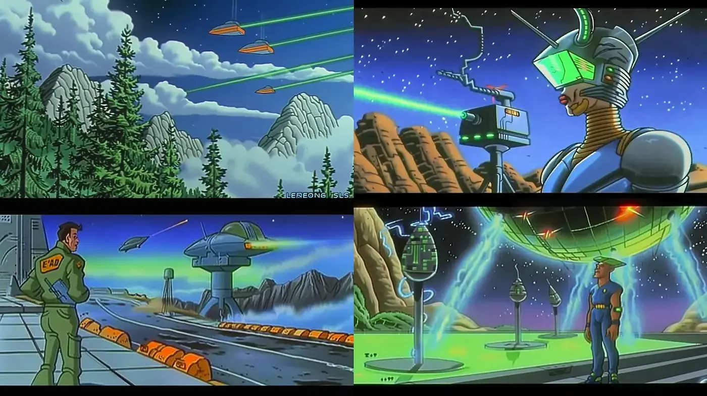 Futuristic Retro Sci-Fi Aesthetic with Vibrant Contrasts - Midjourney sref style