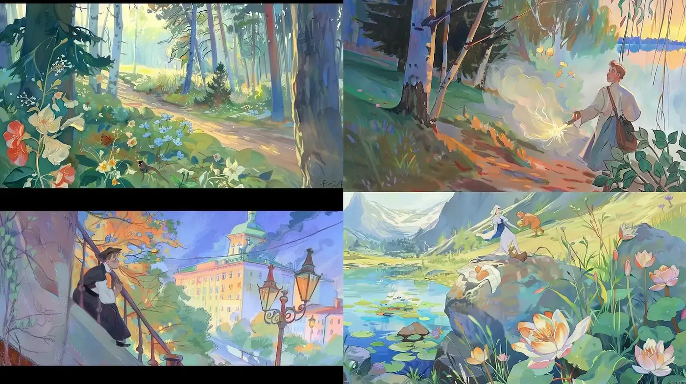 Whimsical Nature Scenes with Serene Color Harmony - Midjourney sref style
