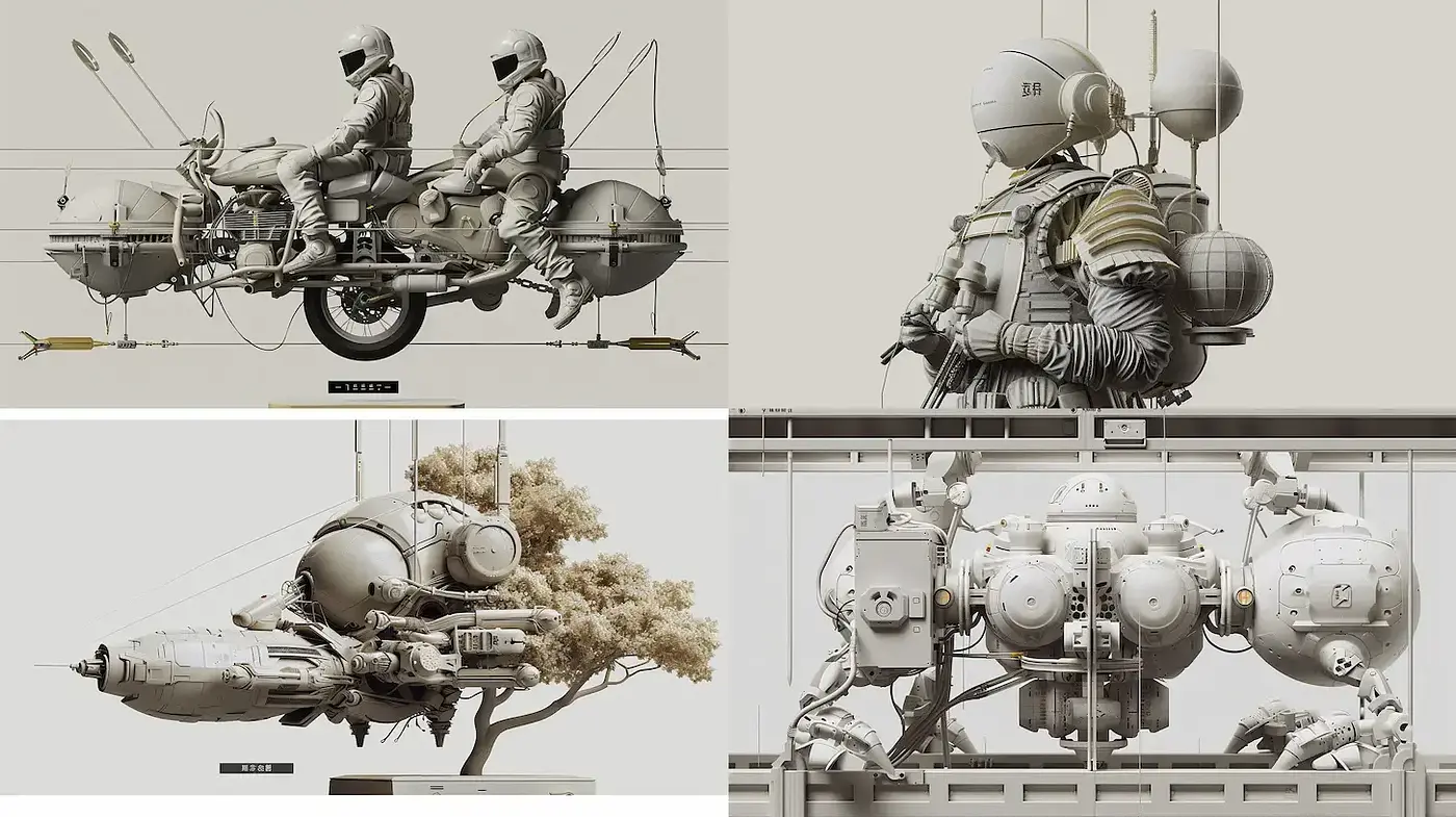 Futuristic Retro-Futurism with Mechanical Elements and Earthy Textures - Midjourney sref style