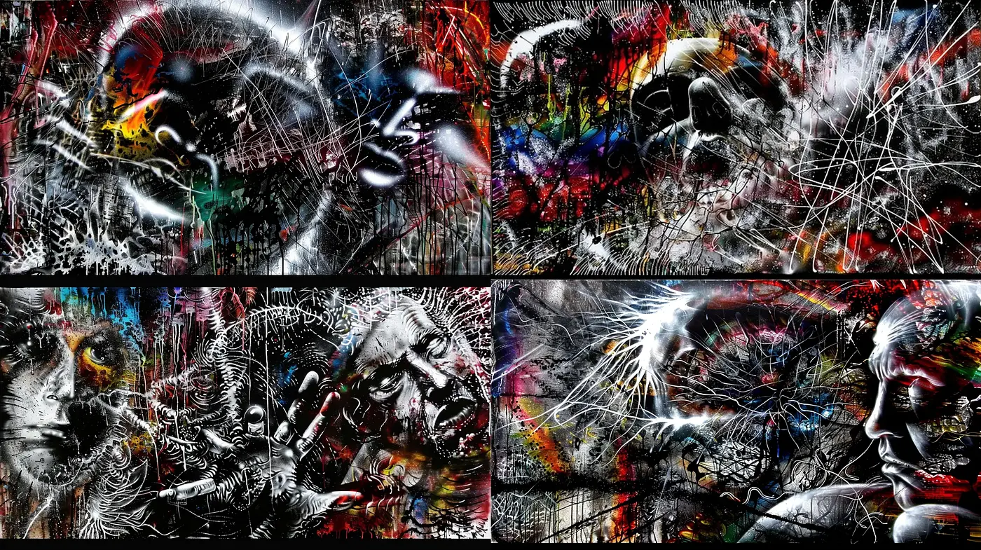 Chaotic Symphony of Abstract Expressionism and Graffiti Art Fusion - Midjourney sref style
