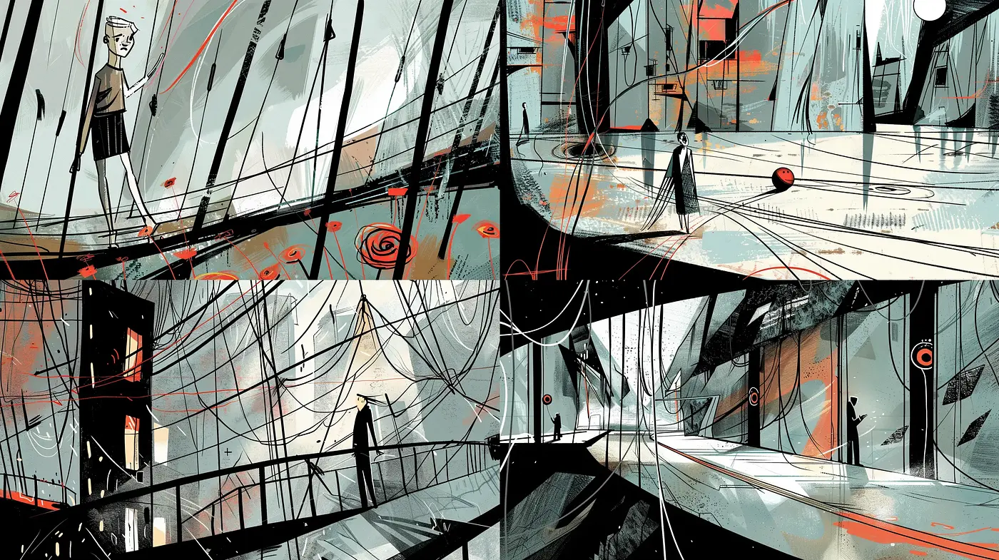 Abstract Graphic Novel Ambiance with Expressionist Overtones - Midjourney sref style