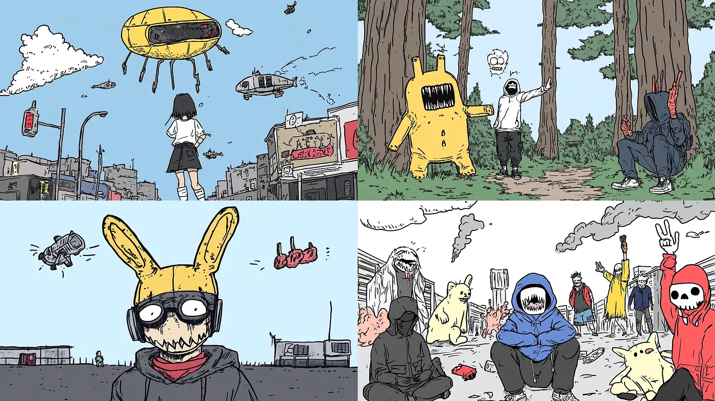 Surreal Dystopian Sketches with a Contemporary Comic Influence - Midjourney sref style