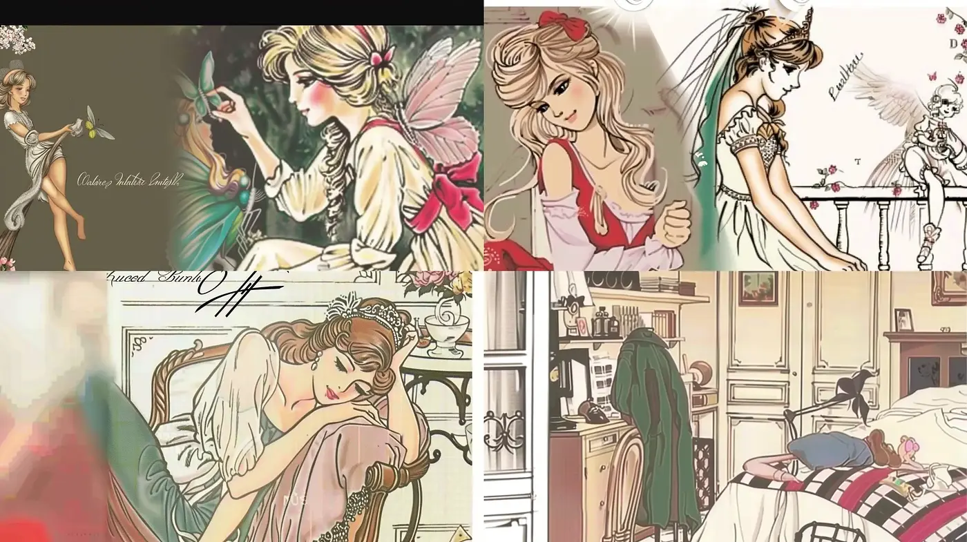 Whimsical Fairy Tale Illustration with Soft Pastels and Inked Outlines - Midjourney sref style