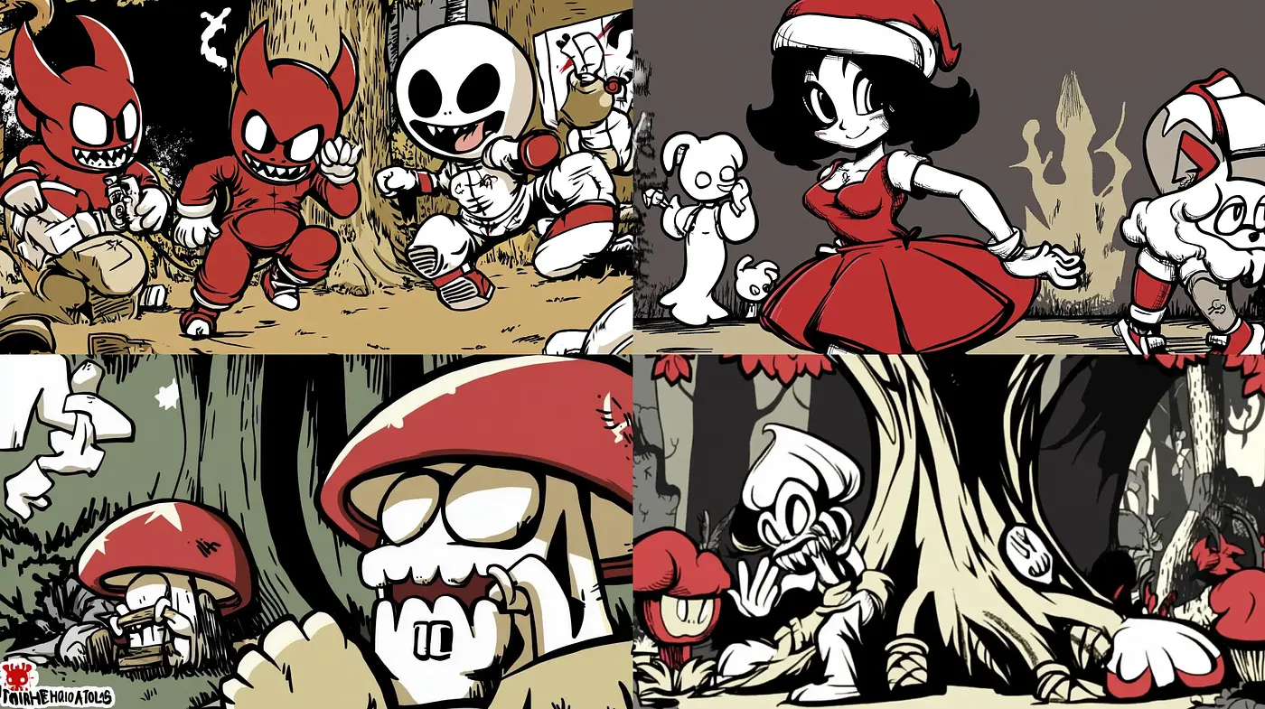Contemporary Monochrome Cartoon Art with a Darkly Ironic Edge - Midjourney sref style