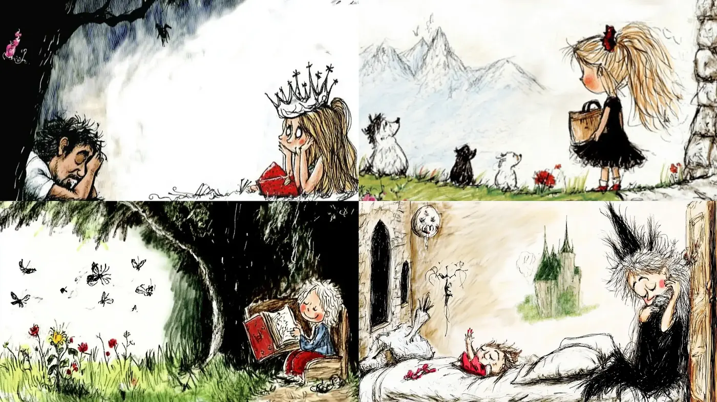 Whimsical Sketchbook Narratives with a Pen-and-Watercolor Essence - Midjourney sref style