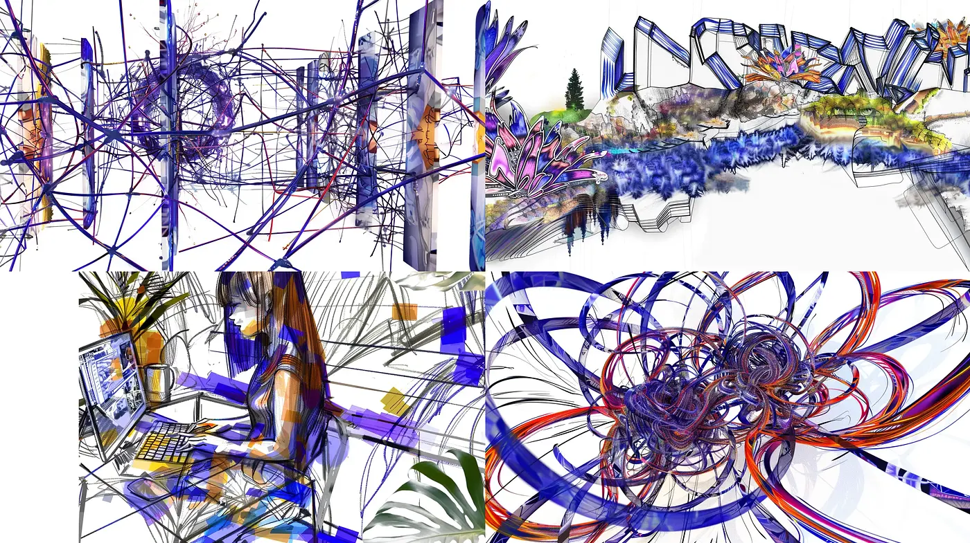 Abstract Linear Expressionism with Vivid Color Accents - Midjourney sref style