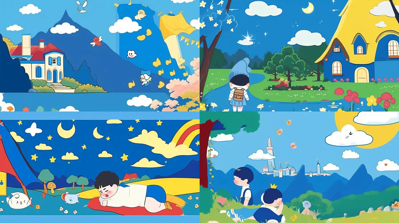 Dreamlike Serenity in Stylized Cartoon Simplicity - Midjourney sref style