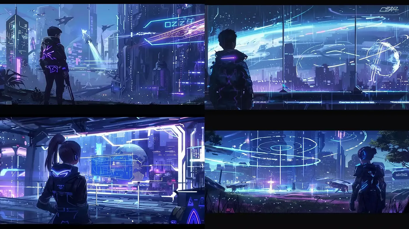 Futuristic Neon-Lit Cyberpunk Dreamscape - Midjourney sref style