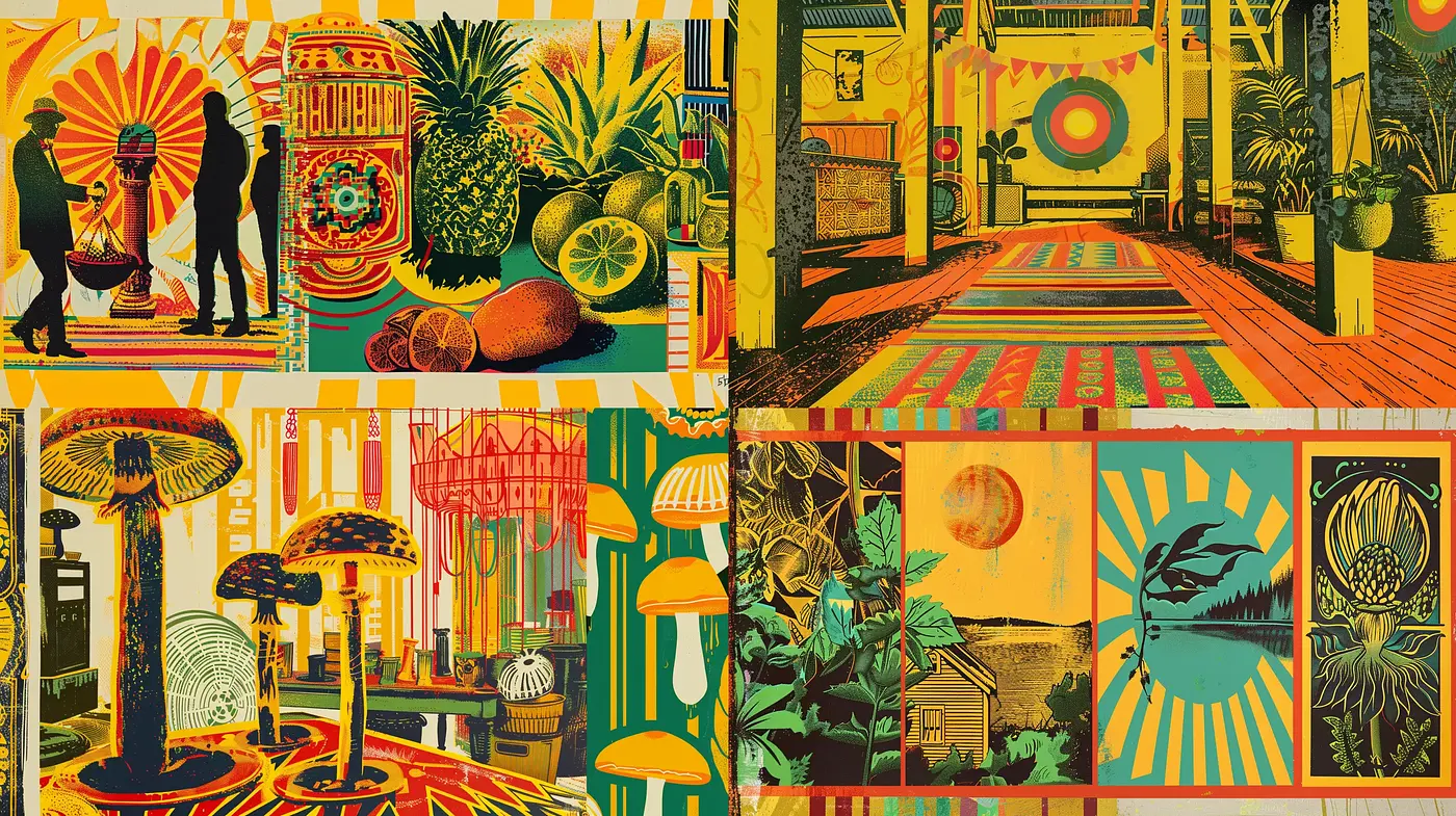 Vibrant Retro-Futurism with a Tropical Twist - Midjourney sref style