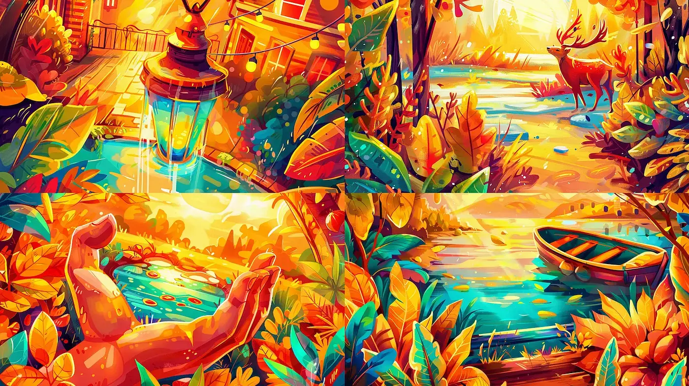 Vibrant and Luminous Nature Illustrations Inspired by Whimsical Artistry - Midjourney sref style