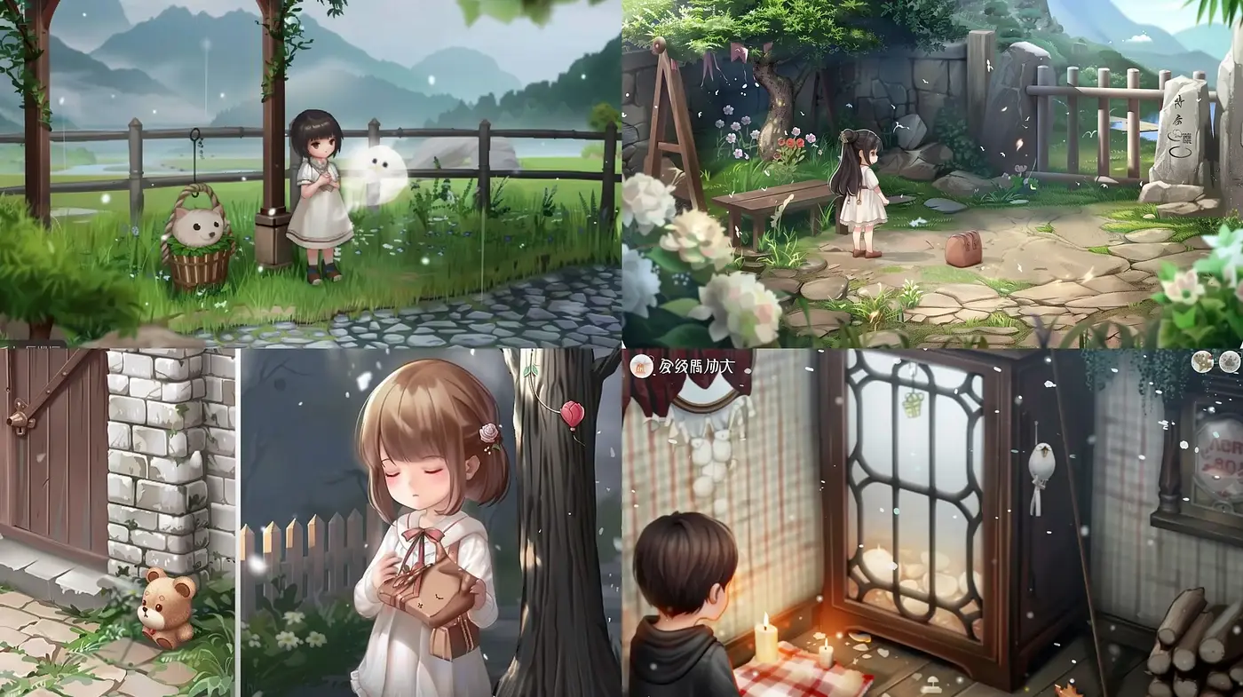 Serene Storybook Vistas: An Enchanting Merge of Painterly Texture and Soft Anime Aesthetics - Midjourney sref style