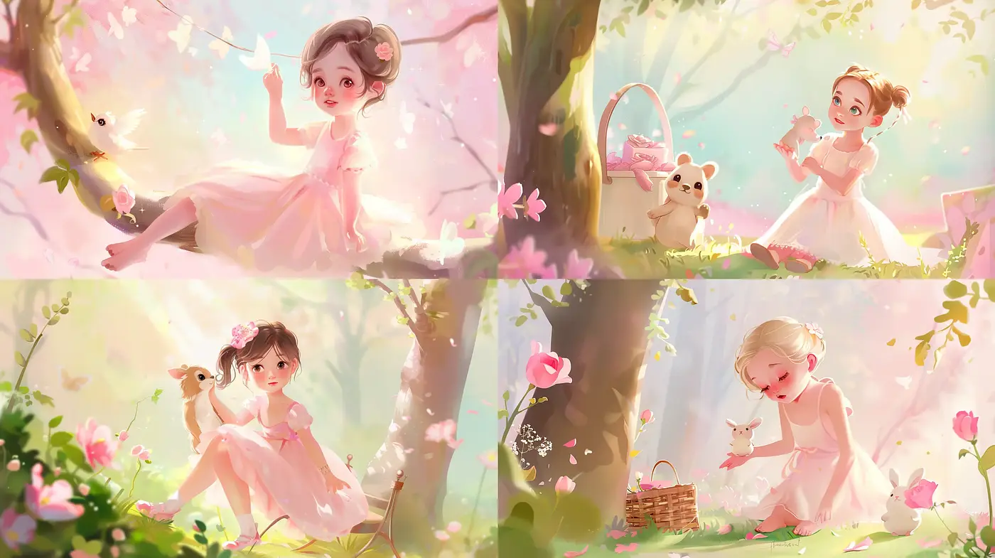 Idyllic Pastoral Whimsy: A Serene Blend of Soft Hues and Delicate Light - Midjourney sref style
