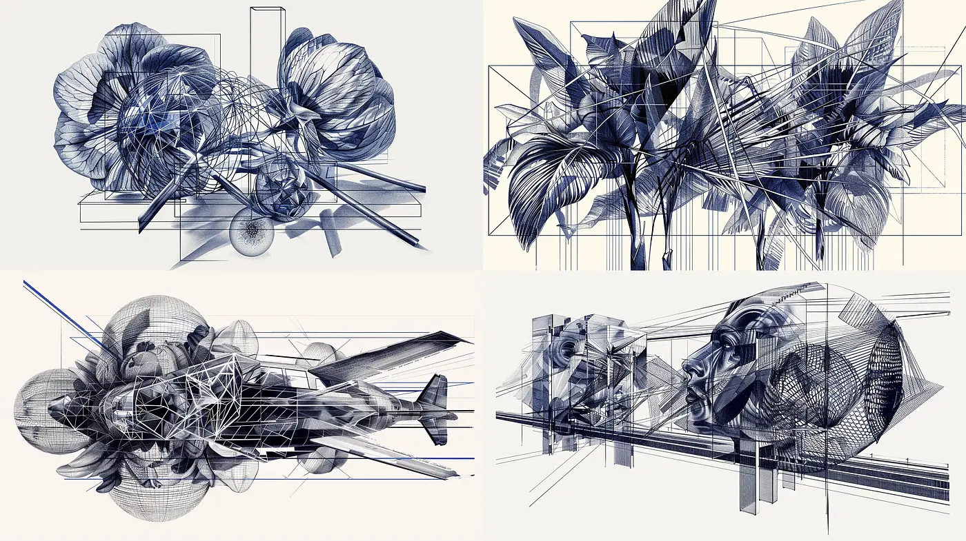 Intricate Blueprint Aesthetic with a Technical and Conceptual Vibe - Midjourney sref style