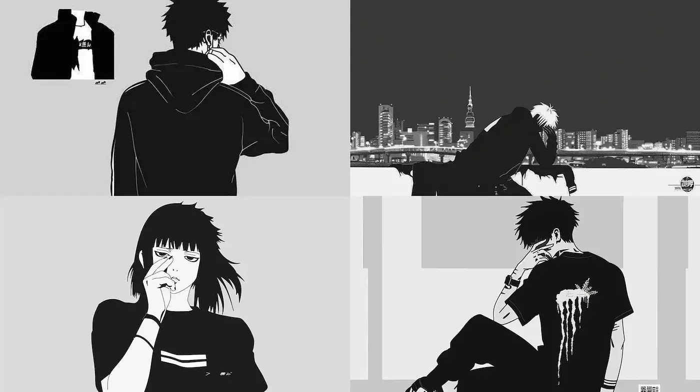 Monochromatic Urban Aesthetic with Graphic Elements - Midjourney sref style