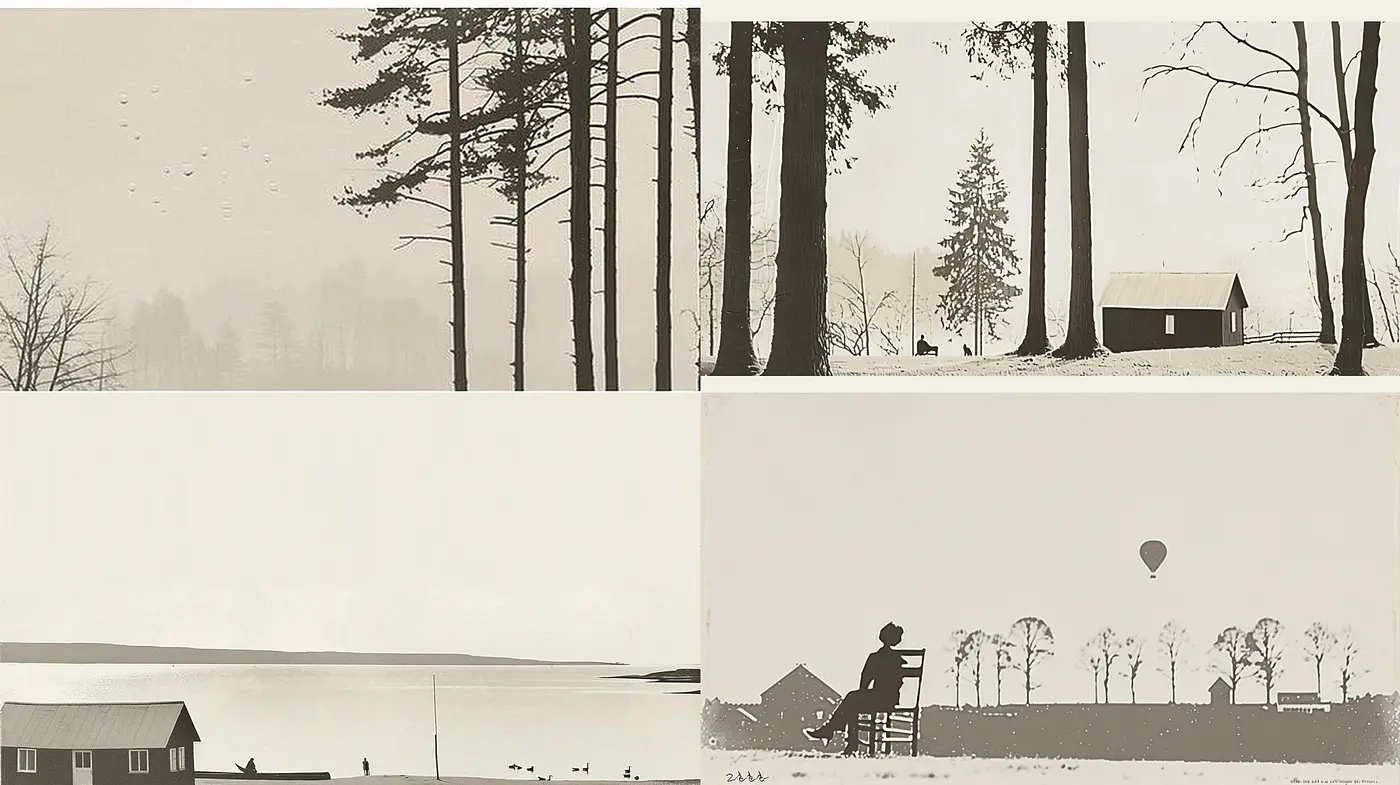 Monochromatic Serenity: A Homage to the Tranquility of Sepia-toned Landscapes - Midjourney sref style