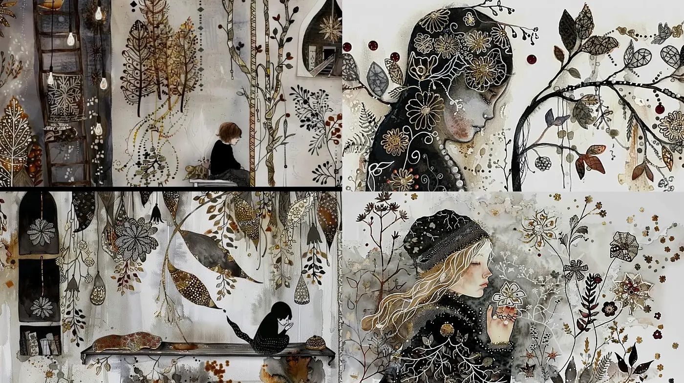 Whimsical Botanical Tapestry: An Enchanted Flora-Inspired Artistic Fusion - Midjourney sref style