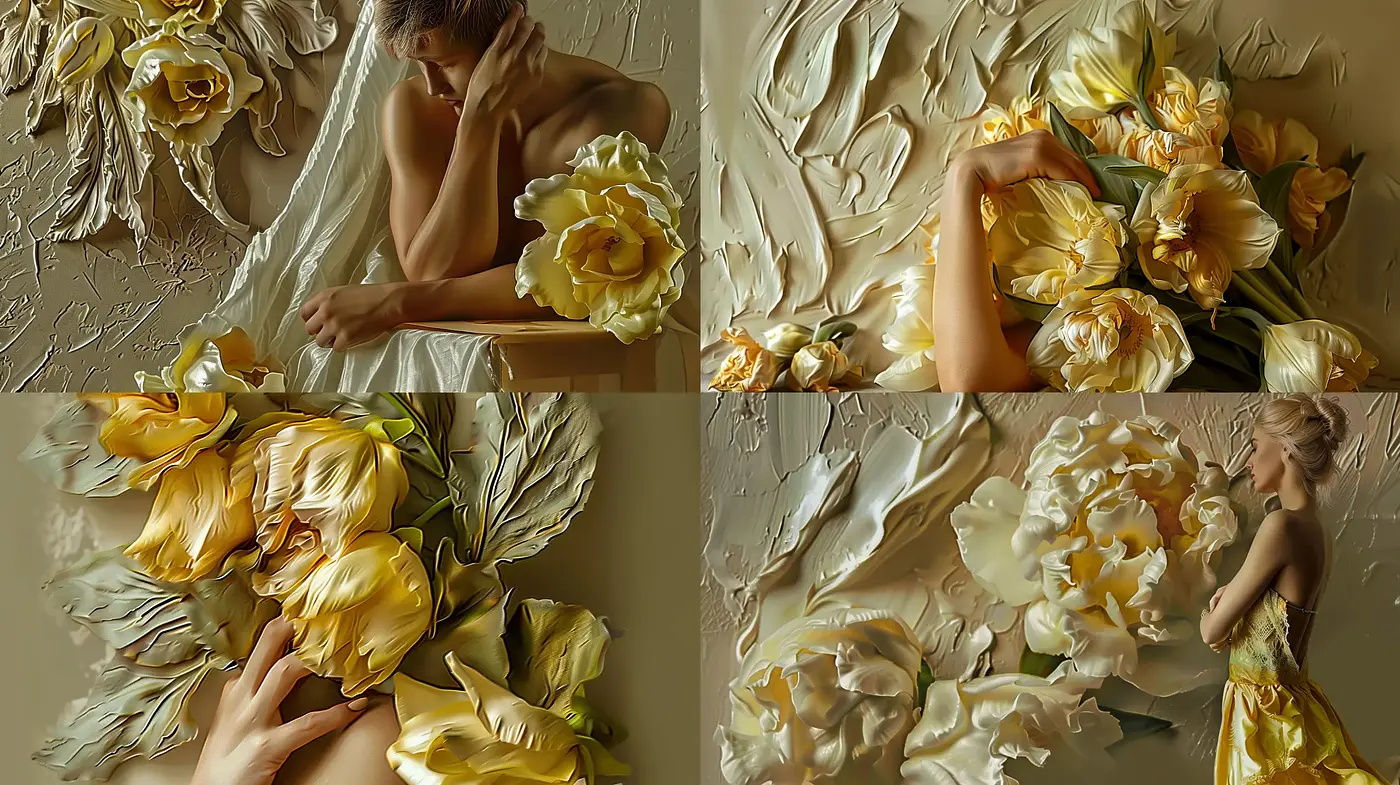 Impasto Brushwork Florals in Sunlit Hues - Midjourney sref style