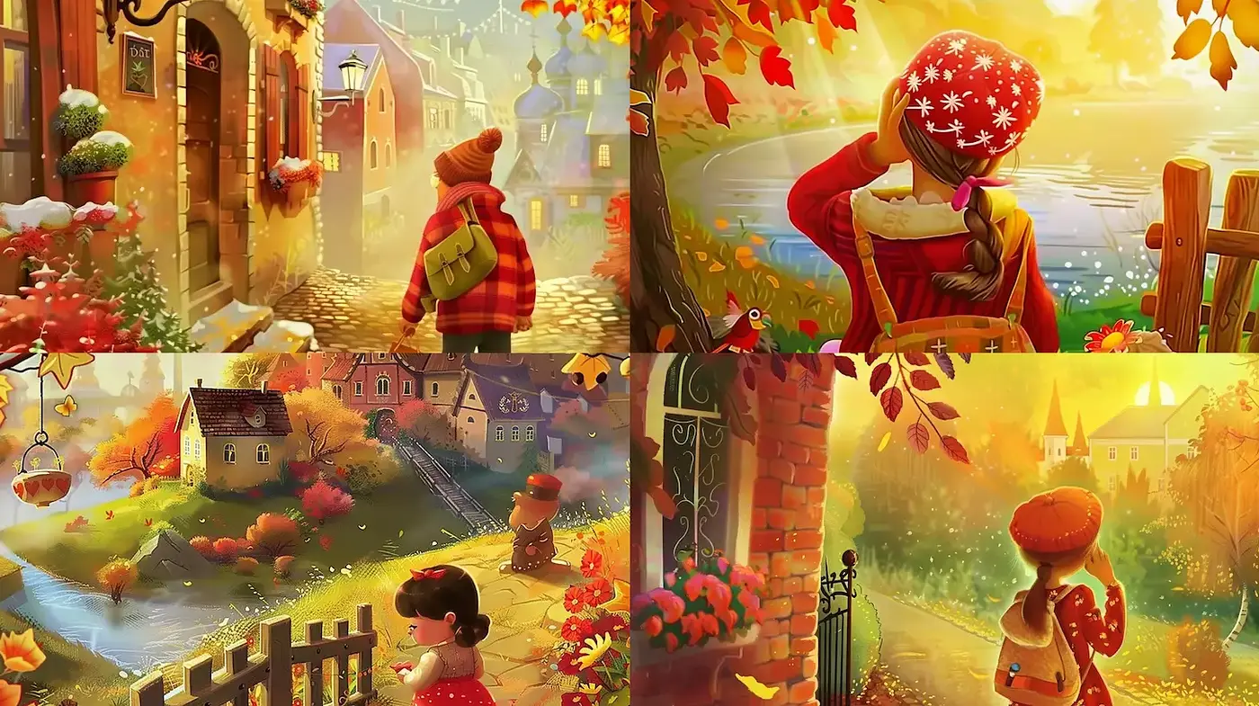 Whimsical Autumn Landscapes with Cozy Nostalgia - Midjourney sref style