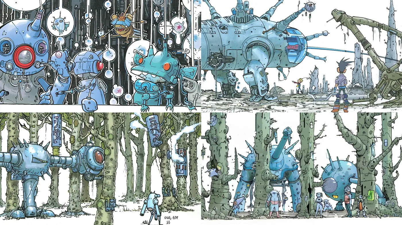 Futuristic Mecha Wilderness with a Watercolor Essence - Midjourney sref style