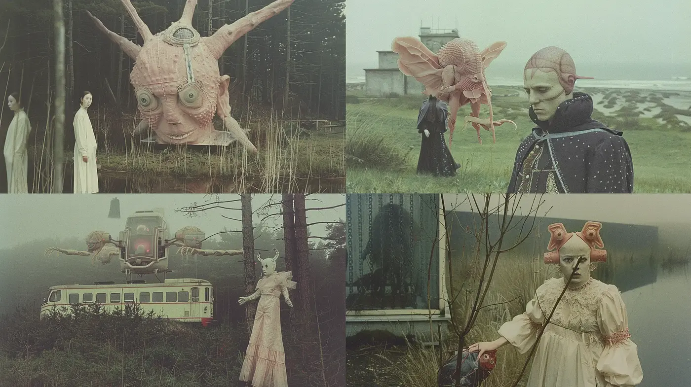 Ethereal Surrealism in a Misty Dreamscape: A Coalescence of Time and Fantasy - Midjourney sref style