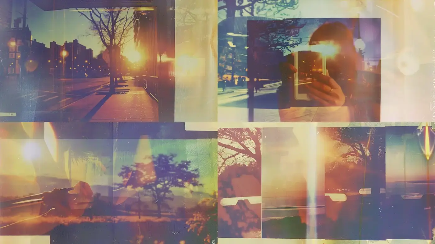 Evocative Collage of Urban Reflections and Natural Elements - Midjourney sref style