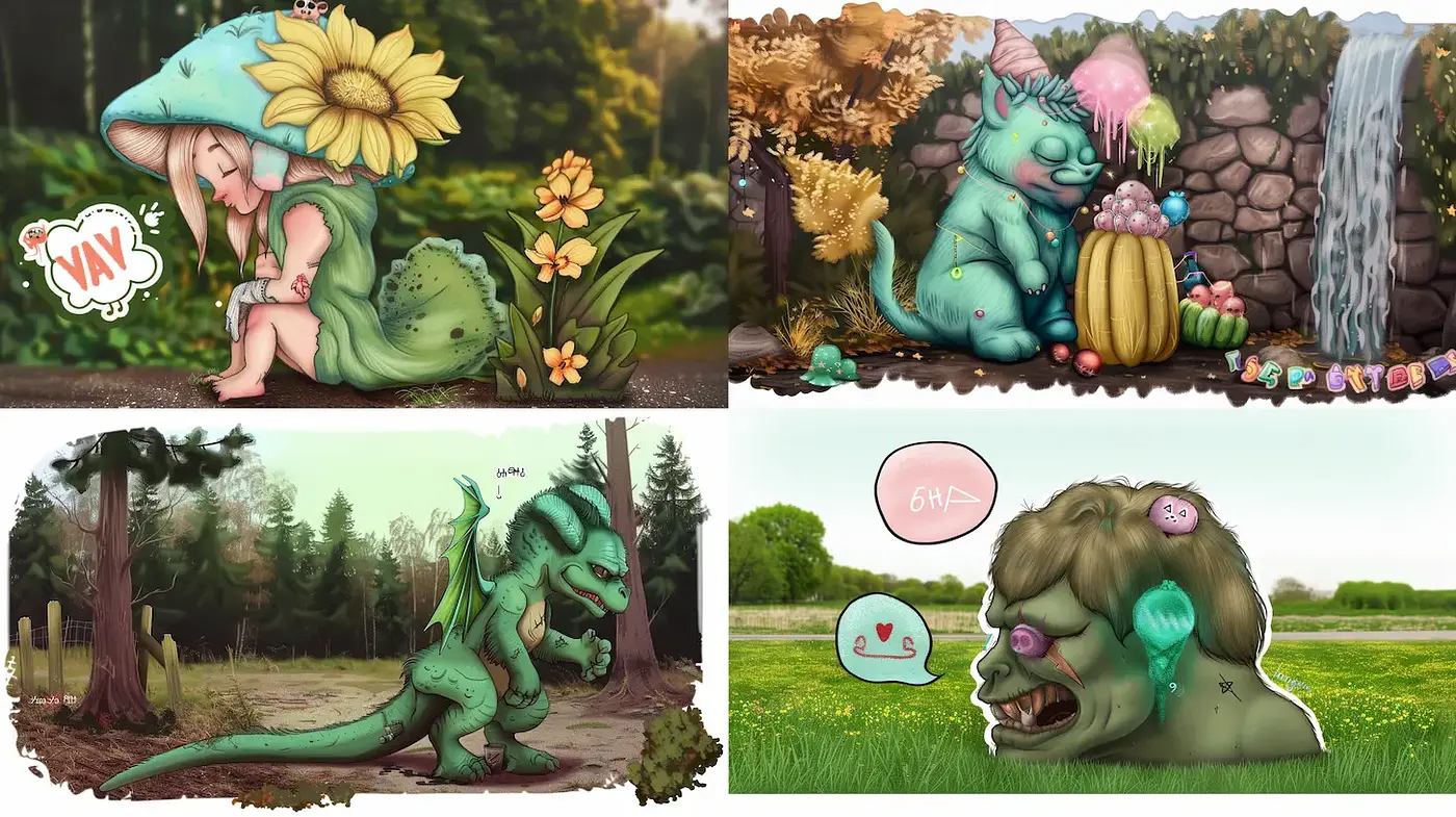 Whimsical and Playful Fantasy Illustrations with a Touch of Nostalgia - Midjourney sref style