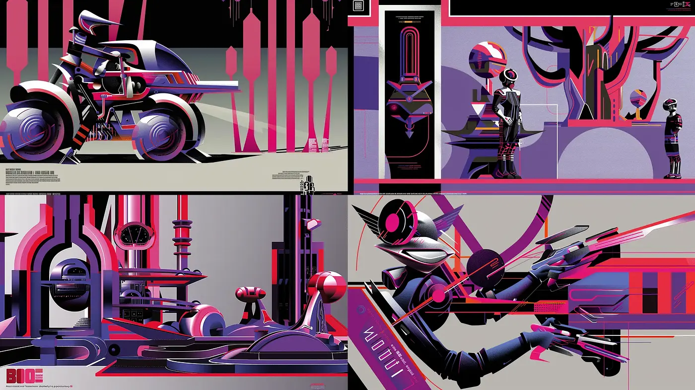 Futuristic Synthwave Panorama with Neon Highlights - Midjourney sref style