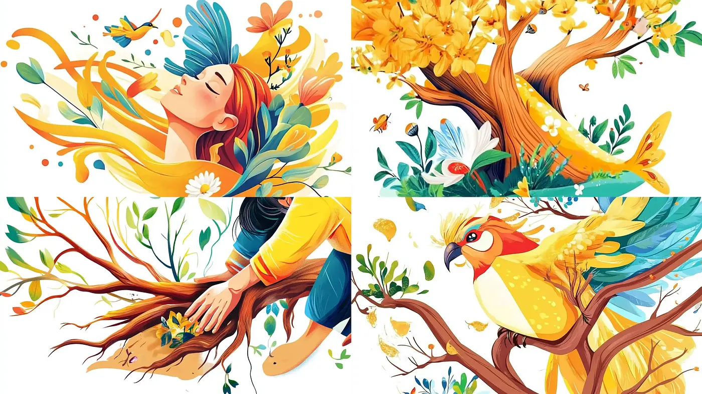 Harmonious Vivacity: An Ode to Nature’s Euphony in Illustrative Art - Midjourney sref style