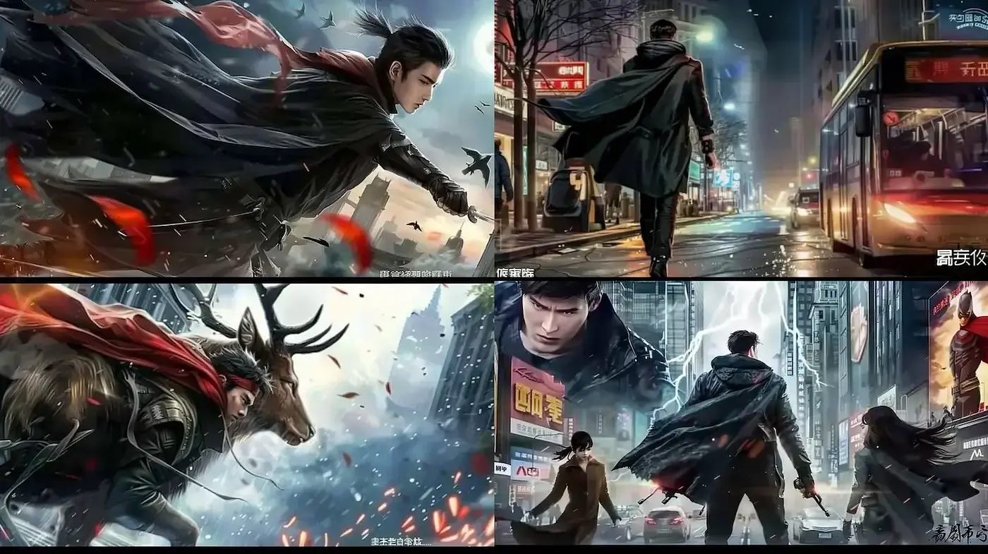 Dynamic urban fantasy with a blend of modern and mythical elements - Midjourney sref style