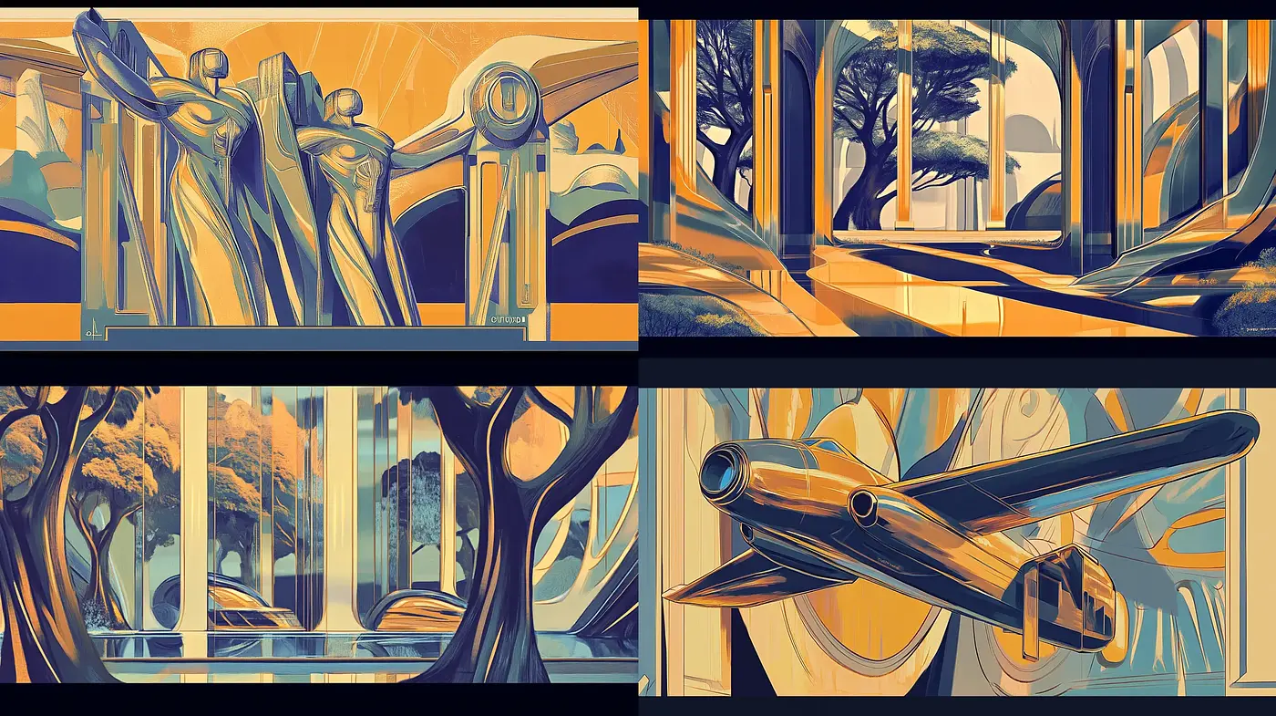 Retro Futurist Dreamscapes: A Homage to Streamline Moderne with a Twist of Sci-Fi - Midjourney sref style