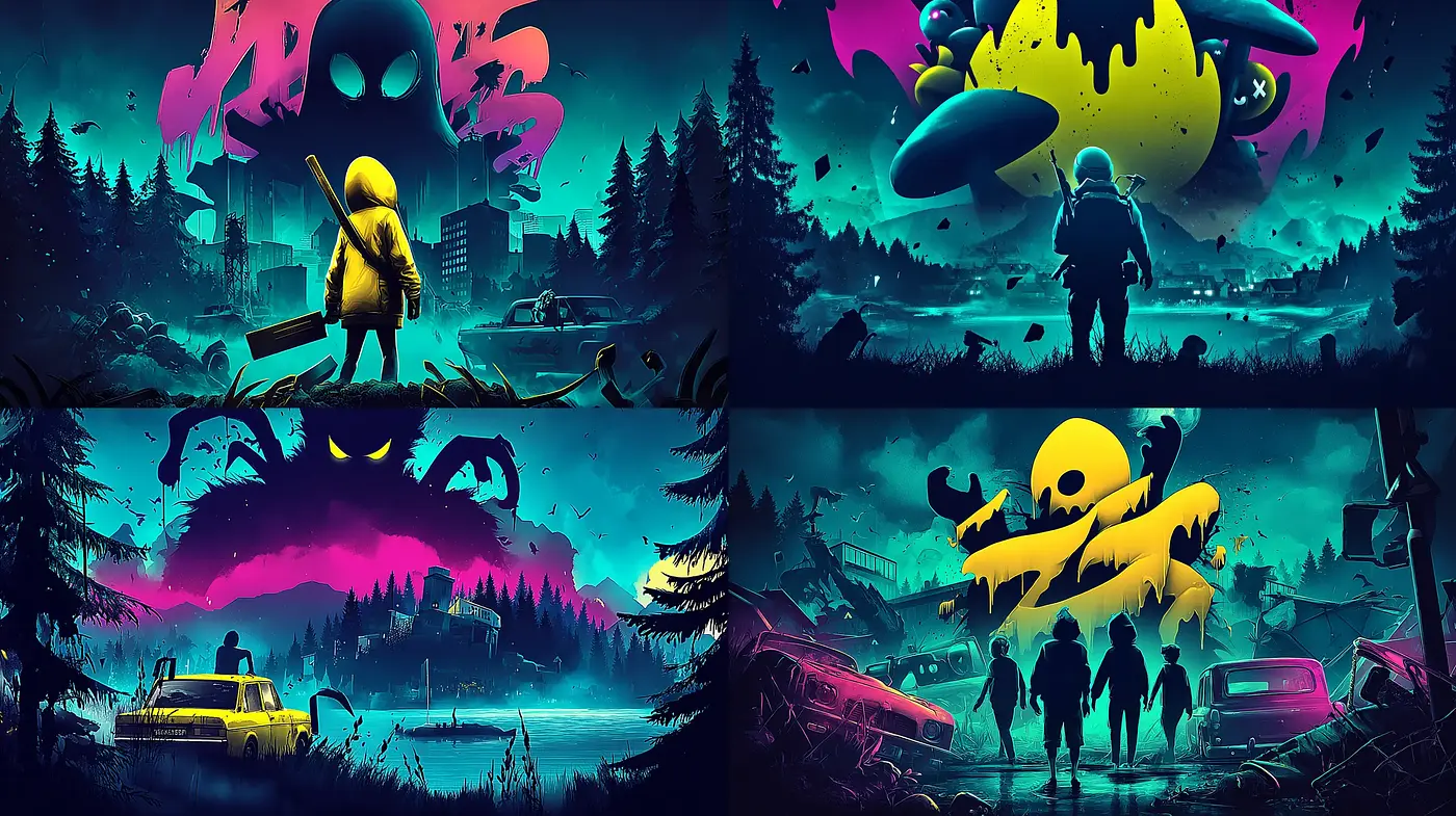 Vibrant and Surreal Urban Fantasy with a Monstrous Twist - Midjourney sref style